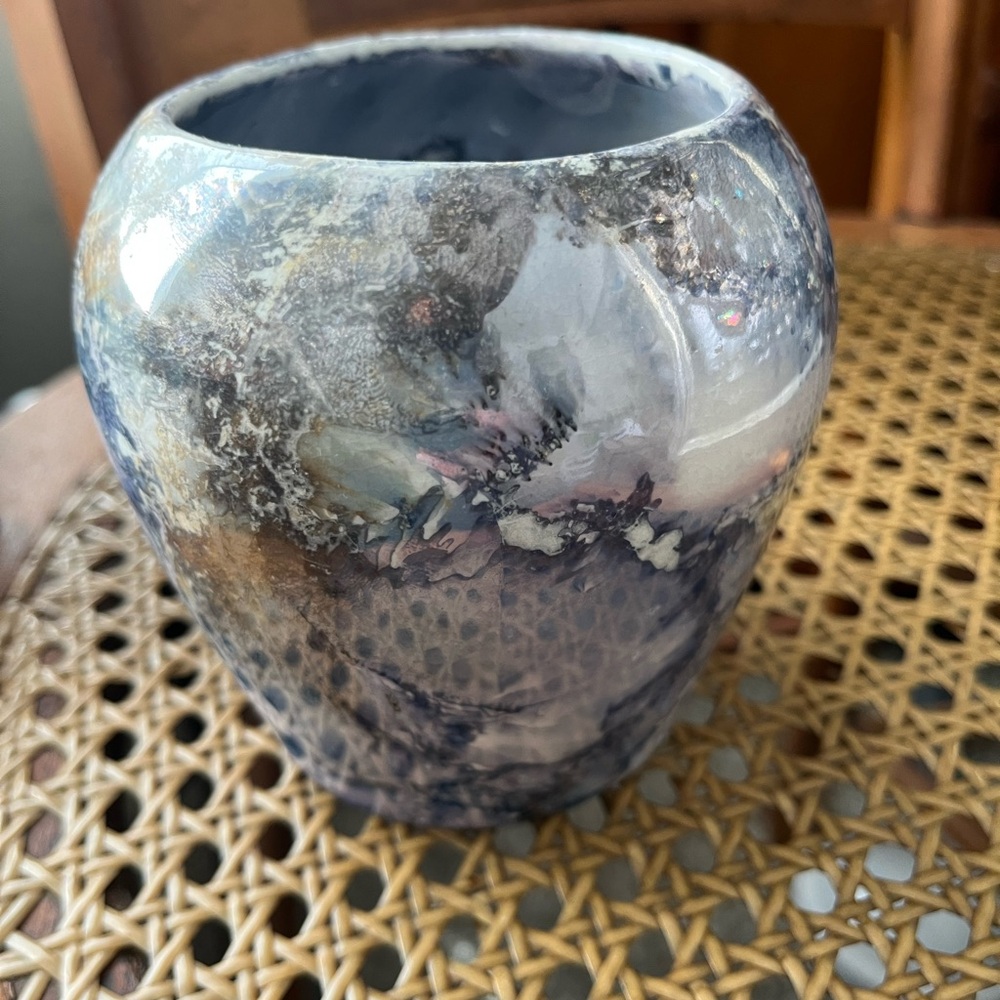 Arabia of Finland Vintage Glazed Blue Marbled Vase